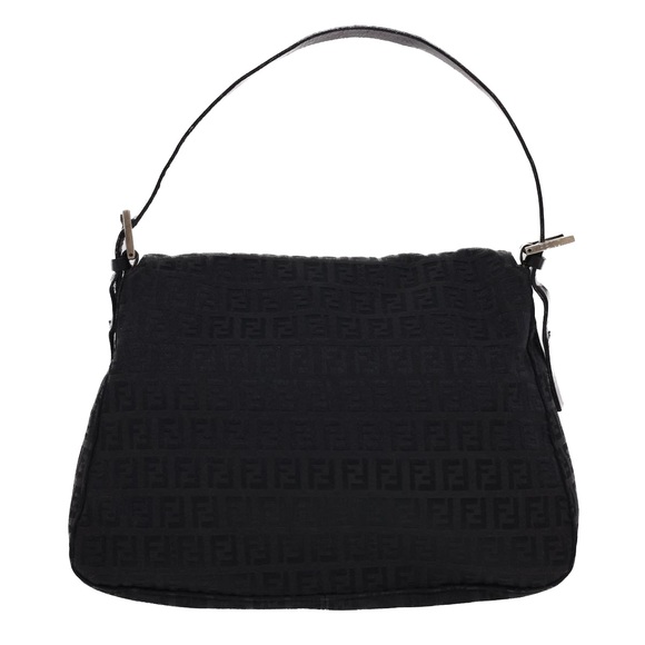 FENDI Zucchino Canvas Mamma Baguette Shoulder Bag Black Auth fm2228 - Picture 2 of 16